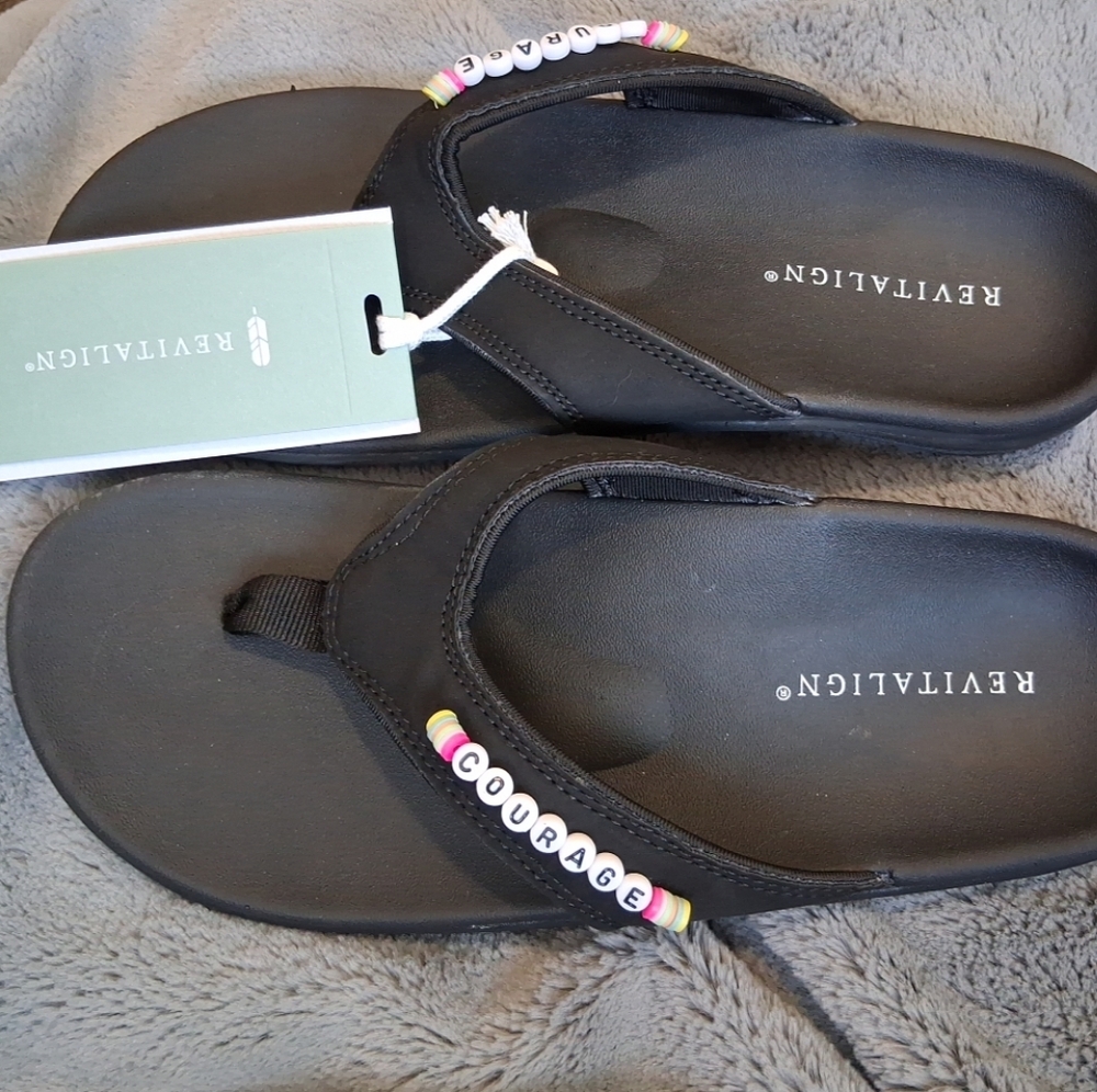 Revitalign Black Flip Flops with Beaded Straps